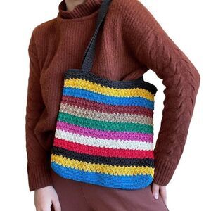 NWOT Rainbow Pride Woven Whicker Striped Beach Tote Shoulder Bag Purse